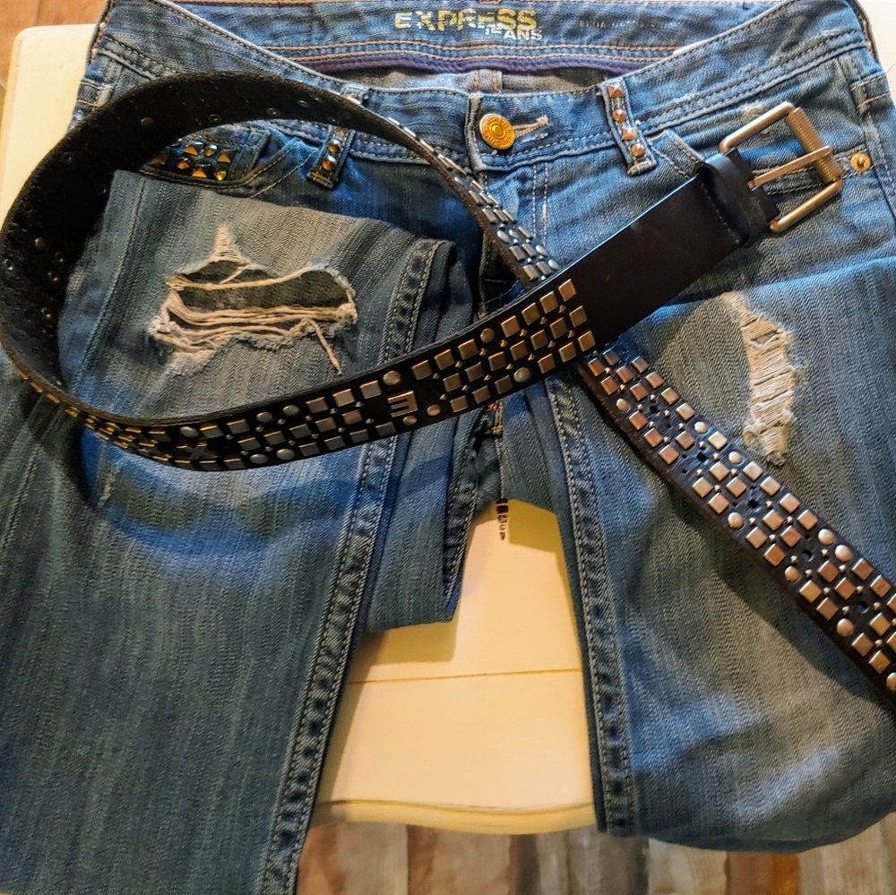 Express Genuine Leather Studded Belt